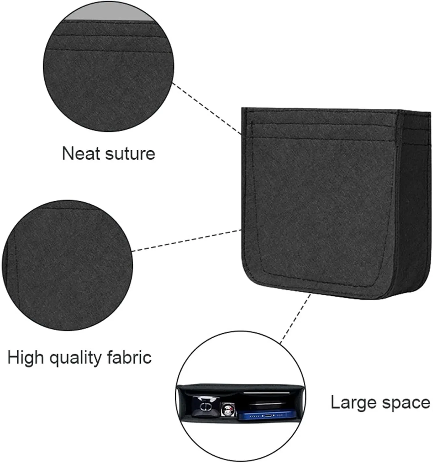 Lckaey Felt Organizer-for Hermes Evelyne III tpm pm gm Bag Insert Mini 16 29 33 Bag Purse Organizer Y003 black-S