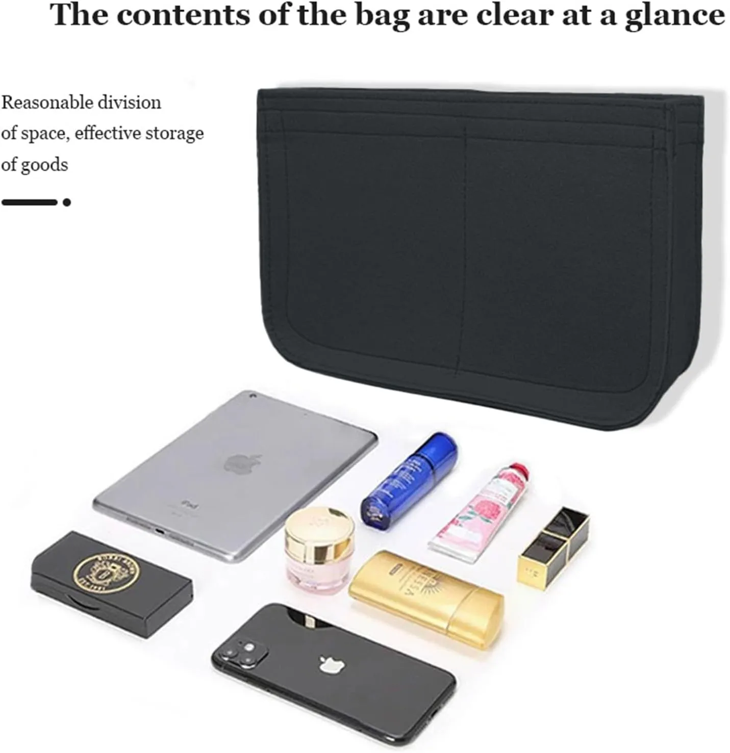 Lckaey Felt Organizer-for Hermes Evelyne III tpm pm gm Bag Insert Mini 16 29 33 Bag Purse Organizer Y003 black-S