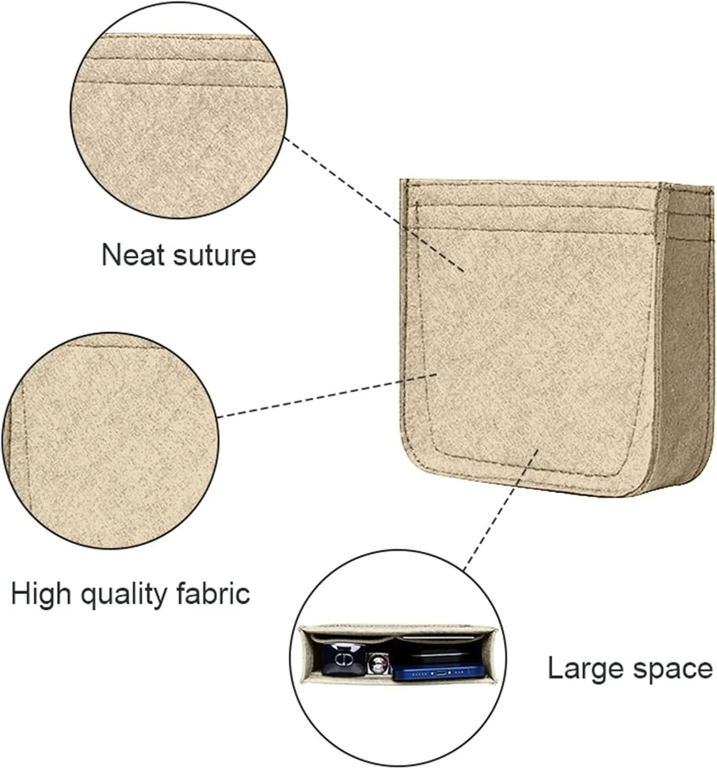 Lckaey Felt Organizer-for Hermes Evelyne III tpm pm gm Bag Insert Mini 16 29 33 Bag Purse Organizer Y003 Khaki-S