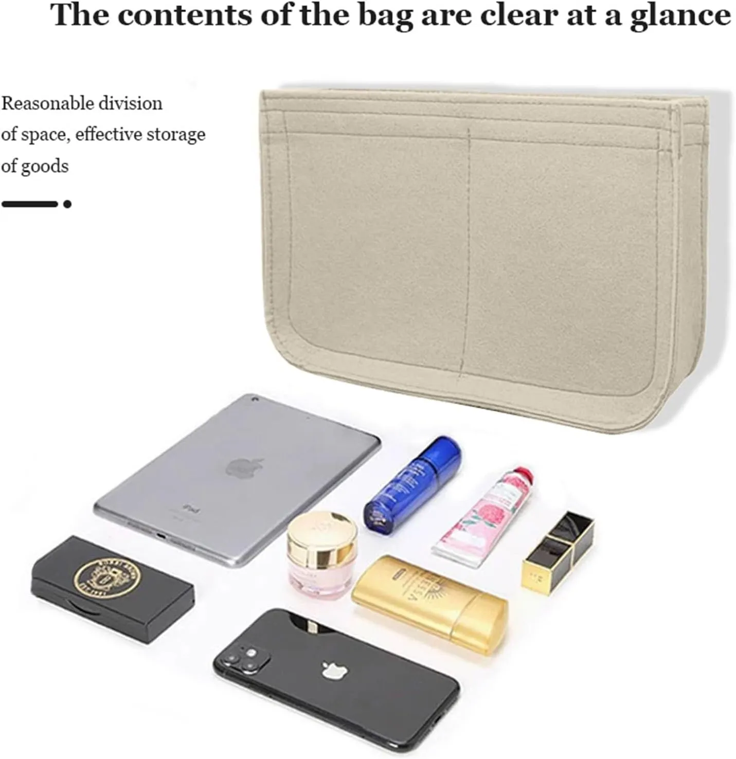 Lckaey Felt Organizer-for Hermes Evelyne III tpm pm gm Bag Insert Mini 16 29 33 Bag Purse Organizer Y003 Khaki-S