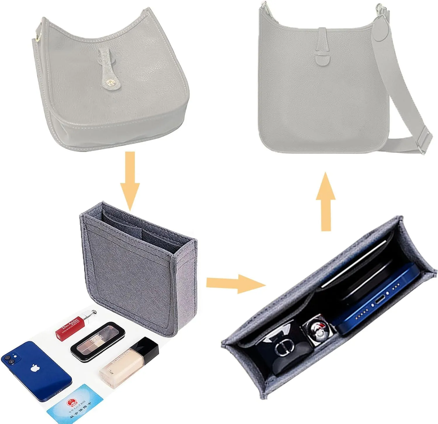 Lckaey Felt Organizer- for TPM Bag Evelyne 16 Bags Insert- Handbag insert Purse-1003Grey-S