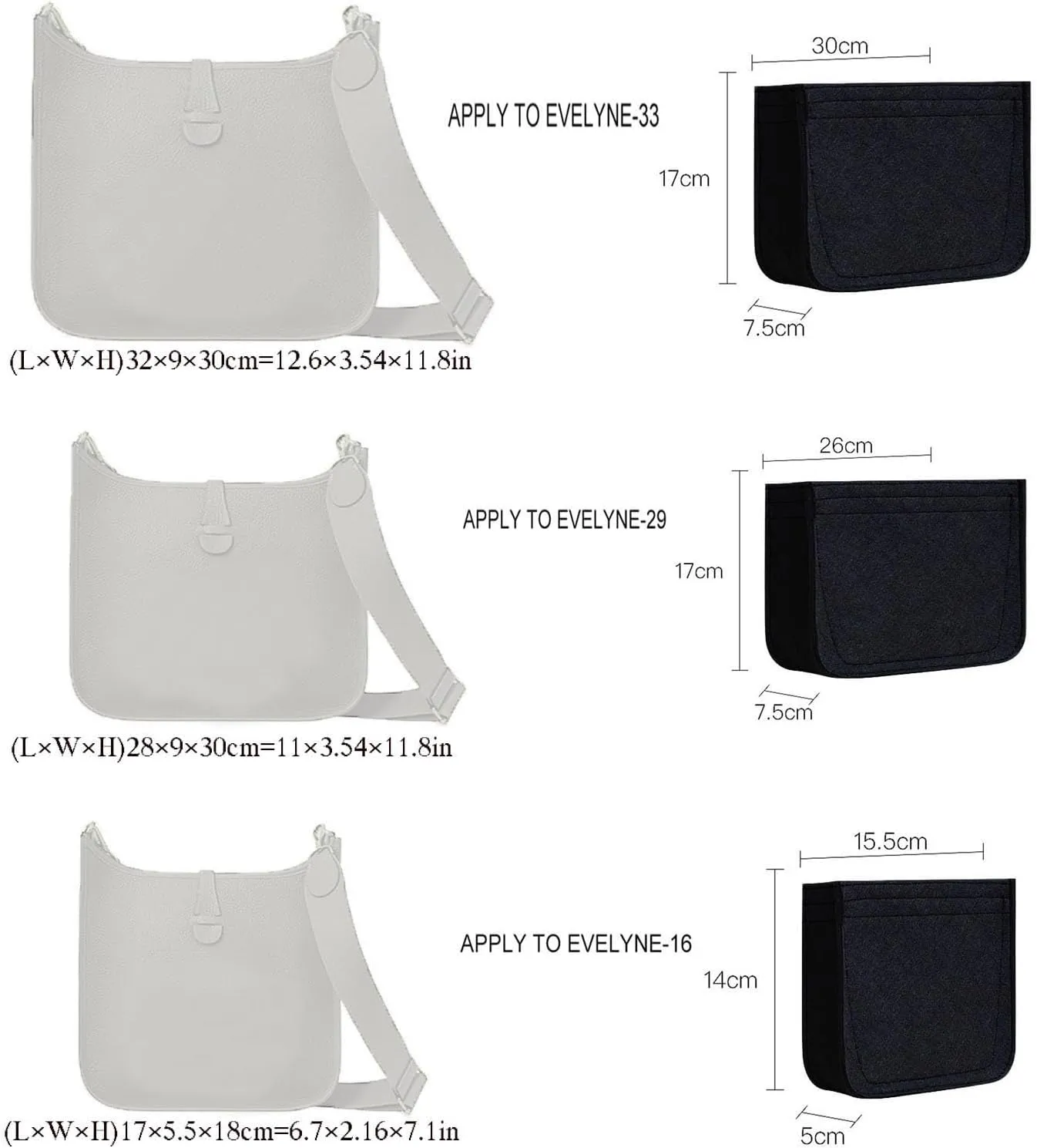 Lckaey Felt Organizer- for TPM Bag Evelyne 16 Bags Insert- Handbag insert Purse-1003Grey-S