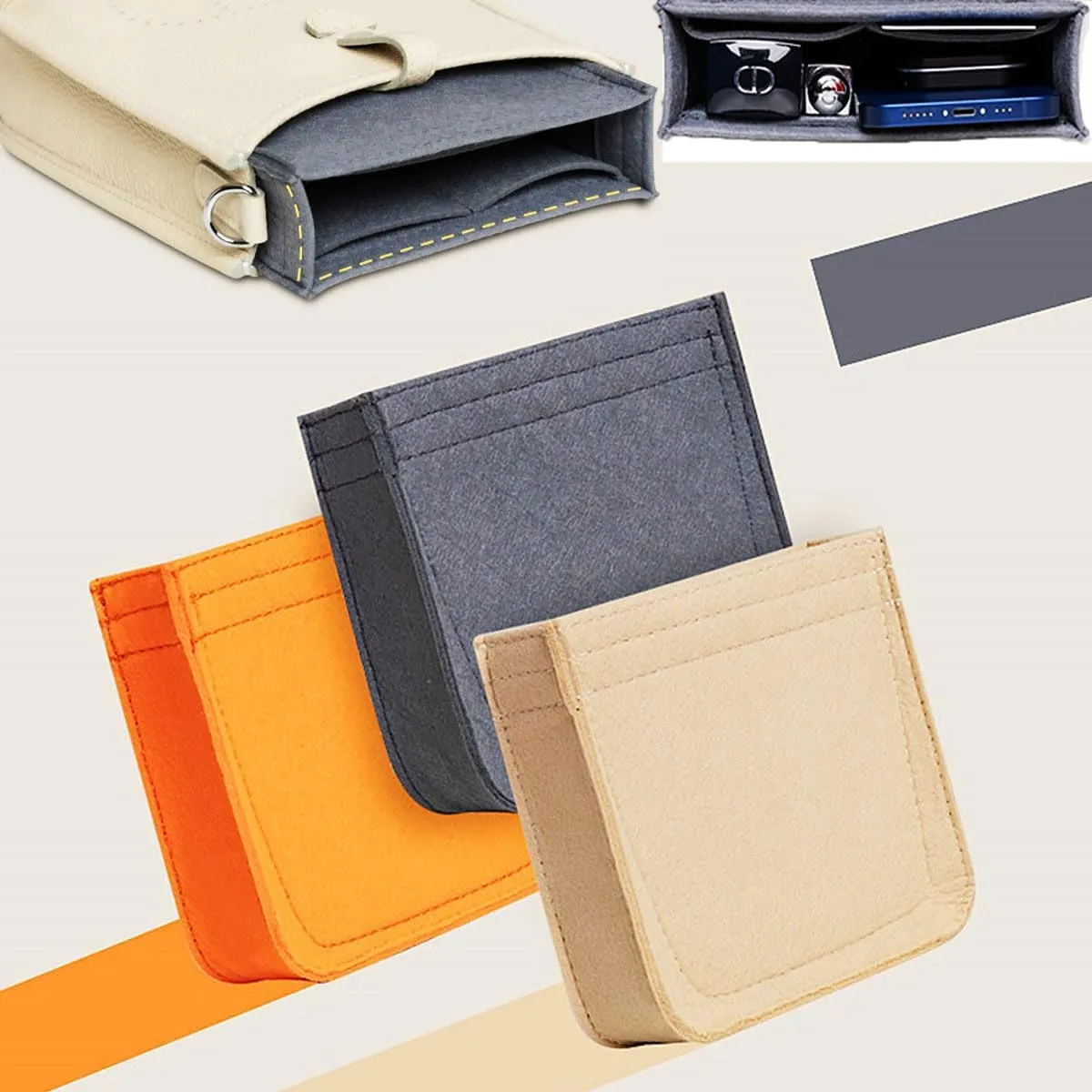 Lckaey Felt Organizer- for TPM Bag Evelyne 16 Bags Insert- Handbag insert Purse-1003Grey-S