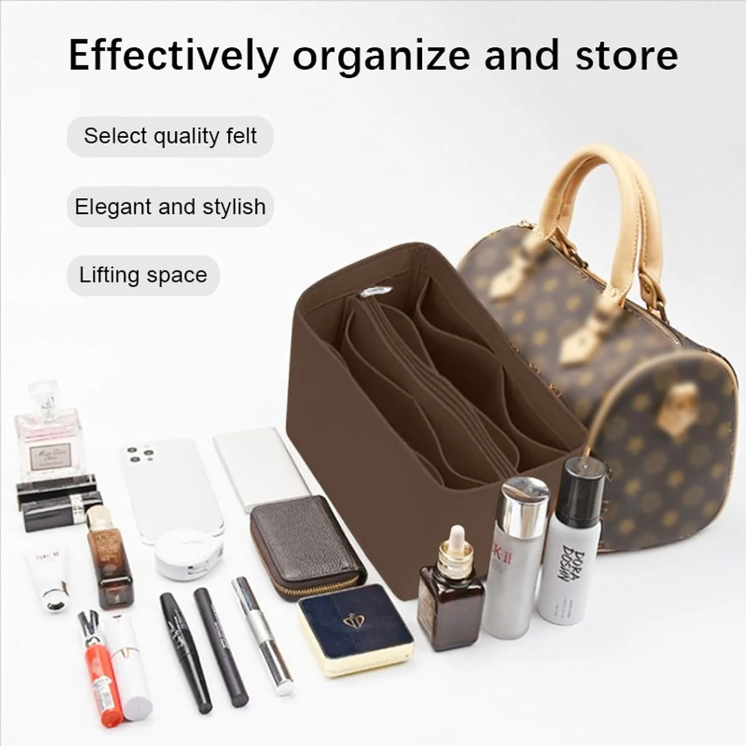 Lckaey handbag organizer for speedy 25 organizer insert Tote Bag and hand bag organizer insert Y095Coffee-M