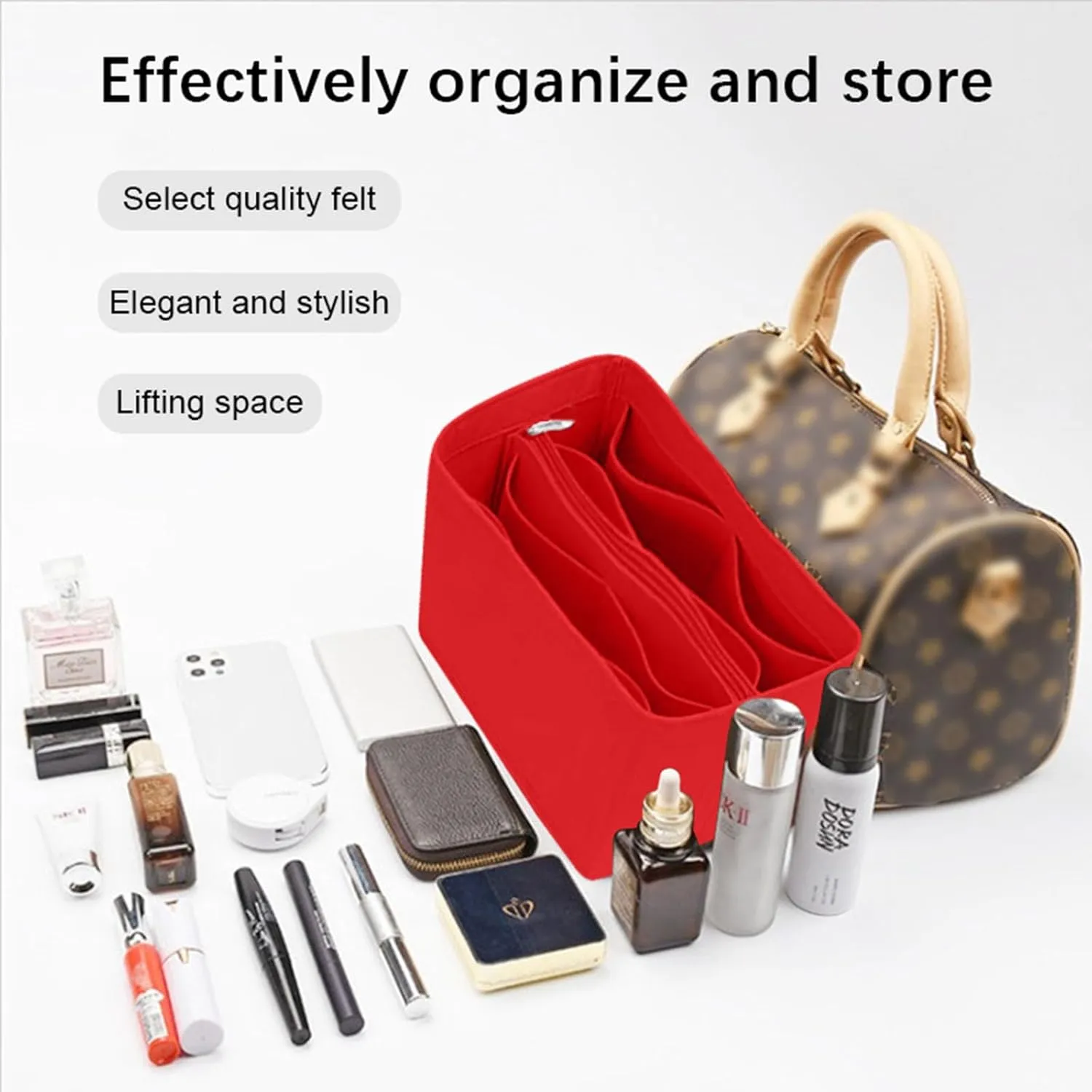 Lckaey handbag organizer for speedy 25 organizer insert Tote Bag and hand bag organizer insert Y095crimson-M