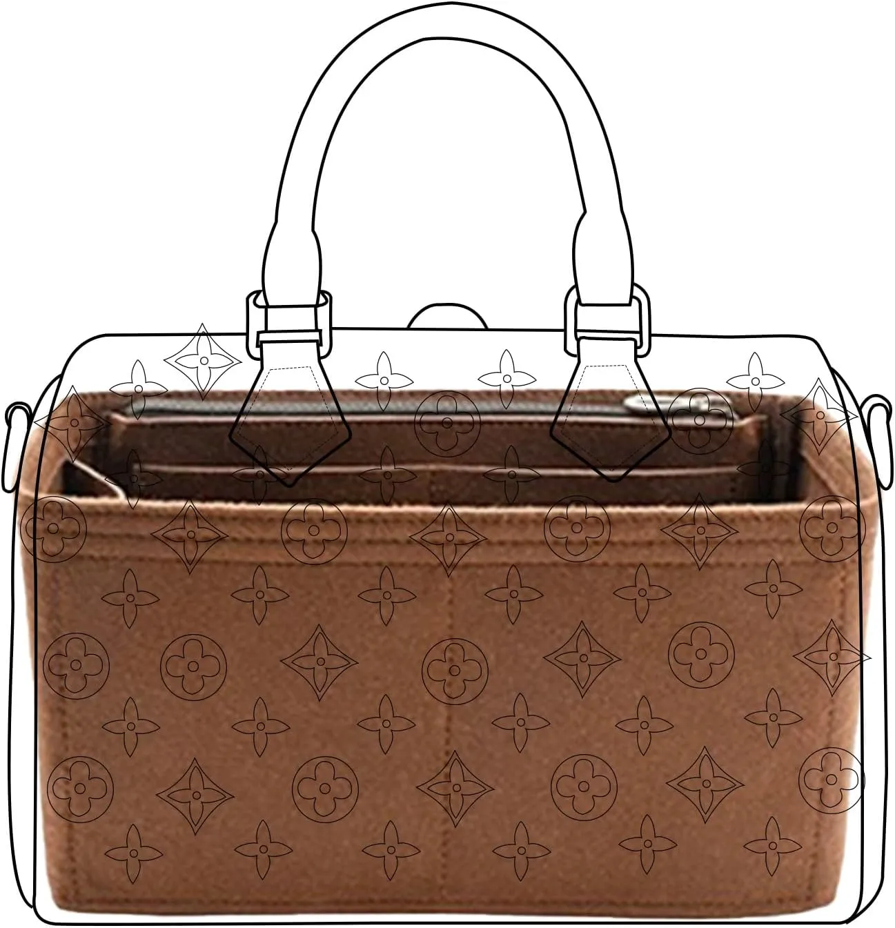 Lckaey organizer insert for Speedy 30 HandBag insert and Tote Bag organizer insert Y073Coffee-L