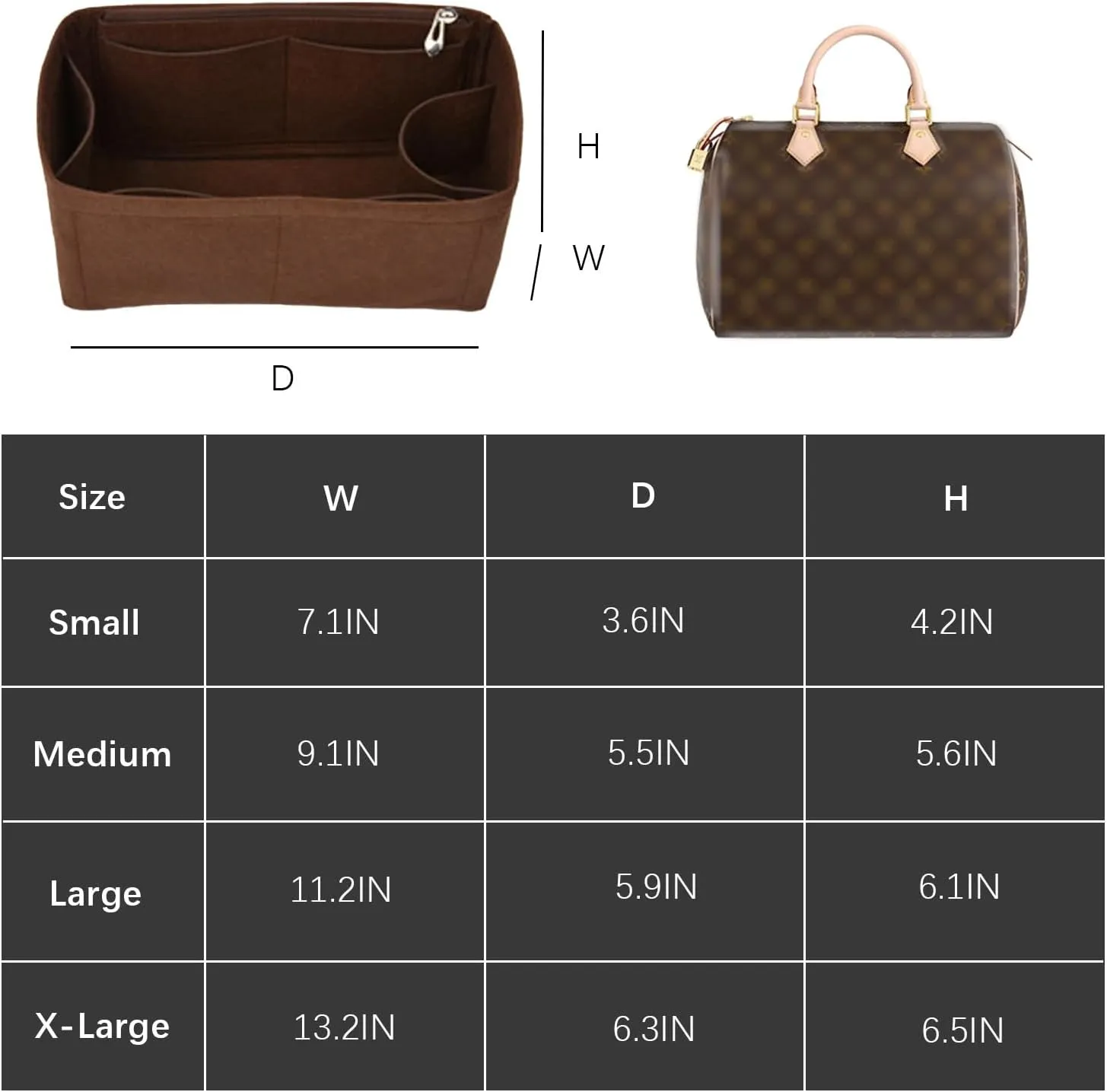 Lckaey organizer insert for Speedy 30 HandBag insert and Tote Bag organizer insert Y073Coffee-L