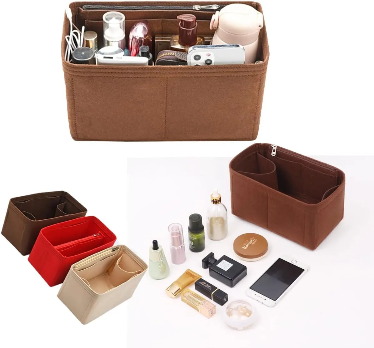 Lckaey Purse Insert for carryall organizer for purse bags women lcarryall tote golf cart parts bag on wheels travel