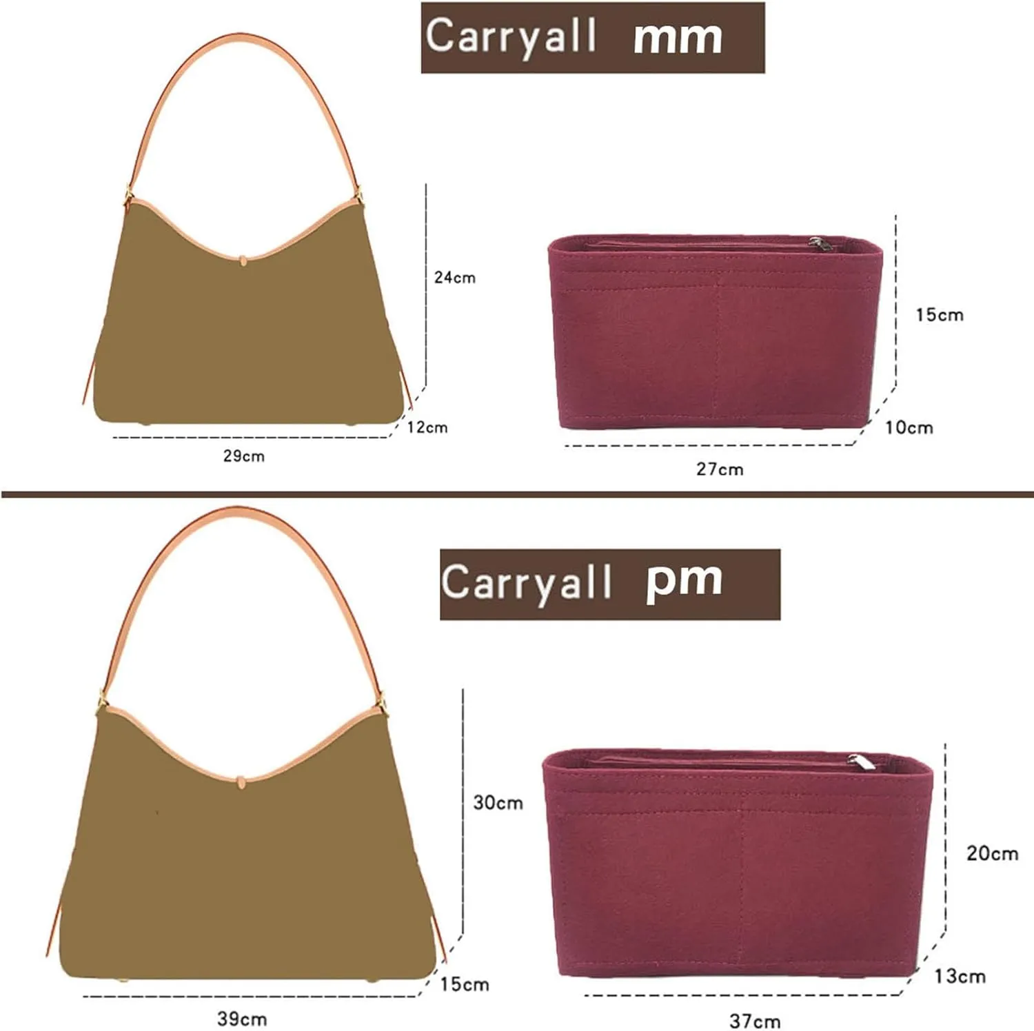 Lckaey Purse Insert for carryall organizer for purse bags women lcarryall tote golf cart parts bag on wheels travel