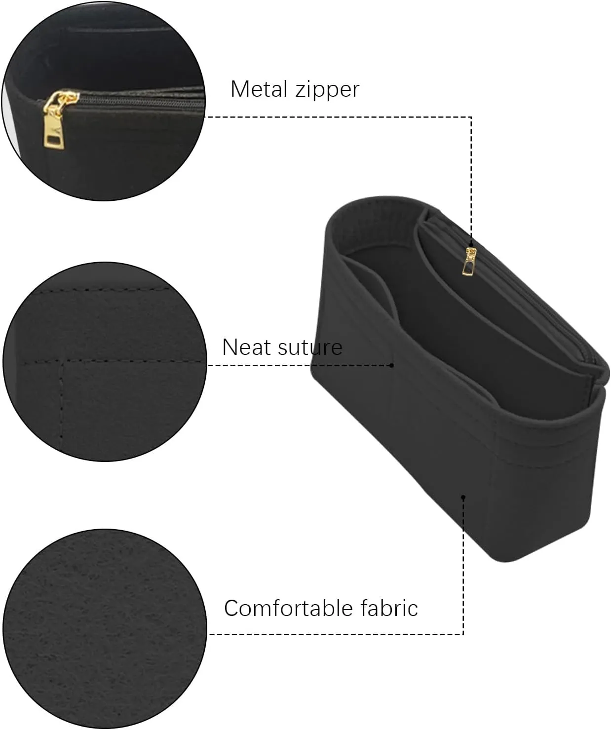 Lckaey Purse insert For gucci soho disco bag organizer disco bed organizer Felt insert Y087-black