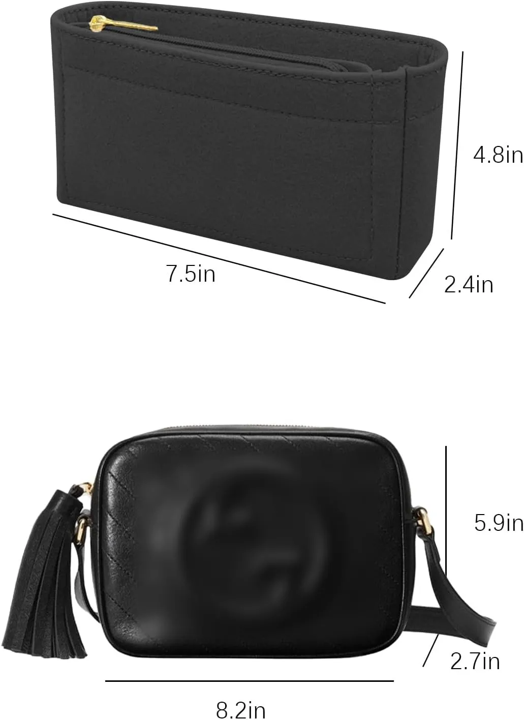 Lckaey Purse insert For gucci soho disco bag organizer disco bed organizer Felt insert Y087-black