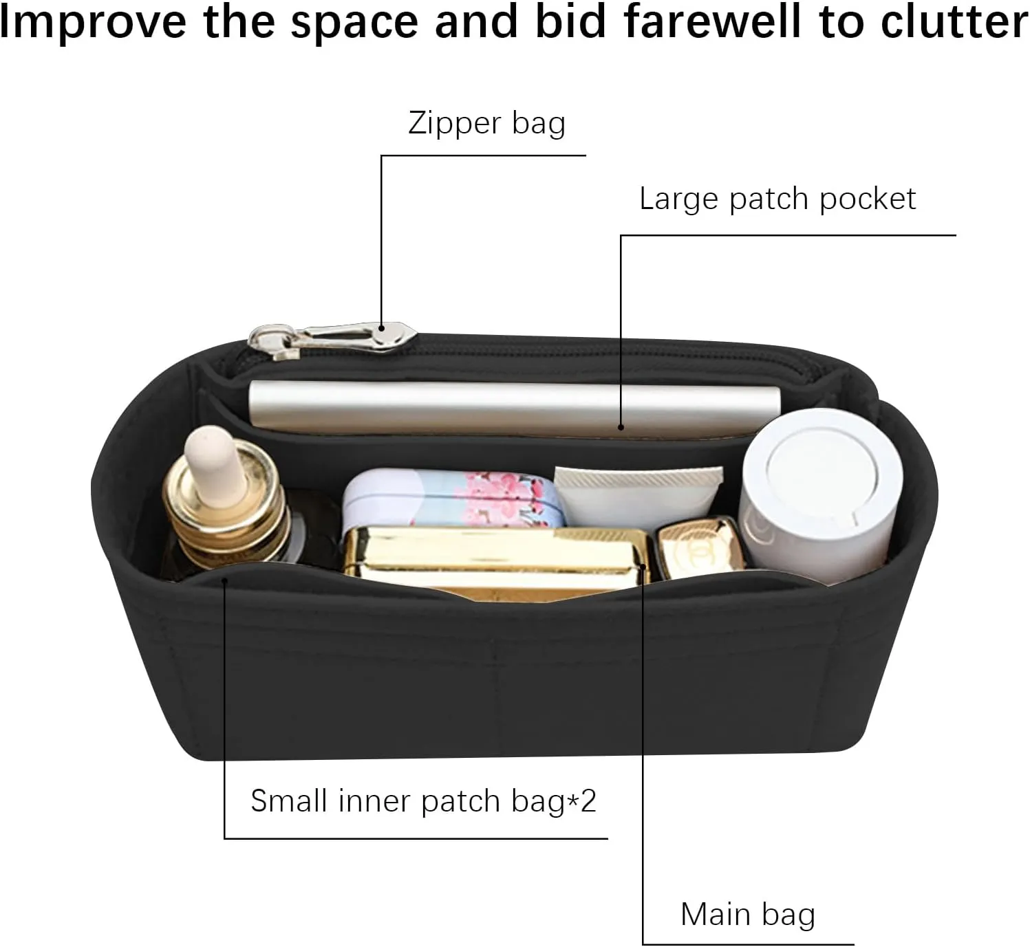 Lckaey Purse insert For gucci soho disco bag organizer disco bed organizer Felt insert Y087-black