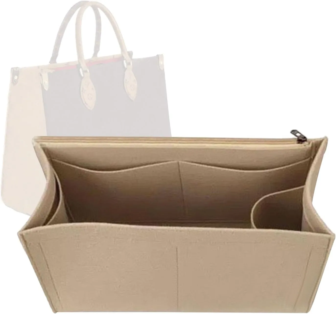 Lckaey Purse Insert For ONTHEGO PM MM GM Wallet Tote - Felt Organizer - With Zipper Pocket 1081Khaki-L