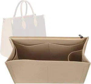 Lckaey Purse Insert For ONTHEGO PM MM GM Wallet Tote - Felt Organizer - With Zipper Pocket 1081Khaki-L