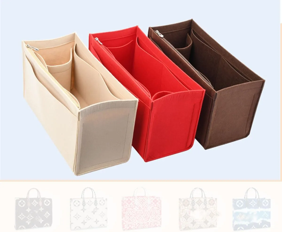 Lckaey Purse Insert For ONTHEGO PM MM GM Wallet Tote - Felt Organizer - With Zipper Pocket 1081Khaki-L