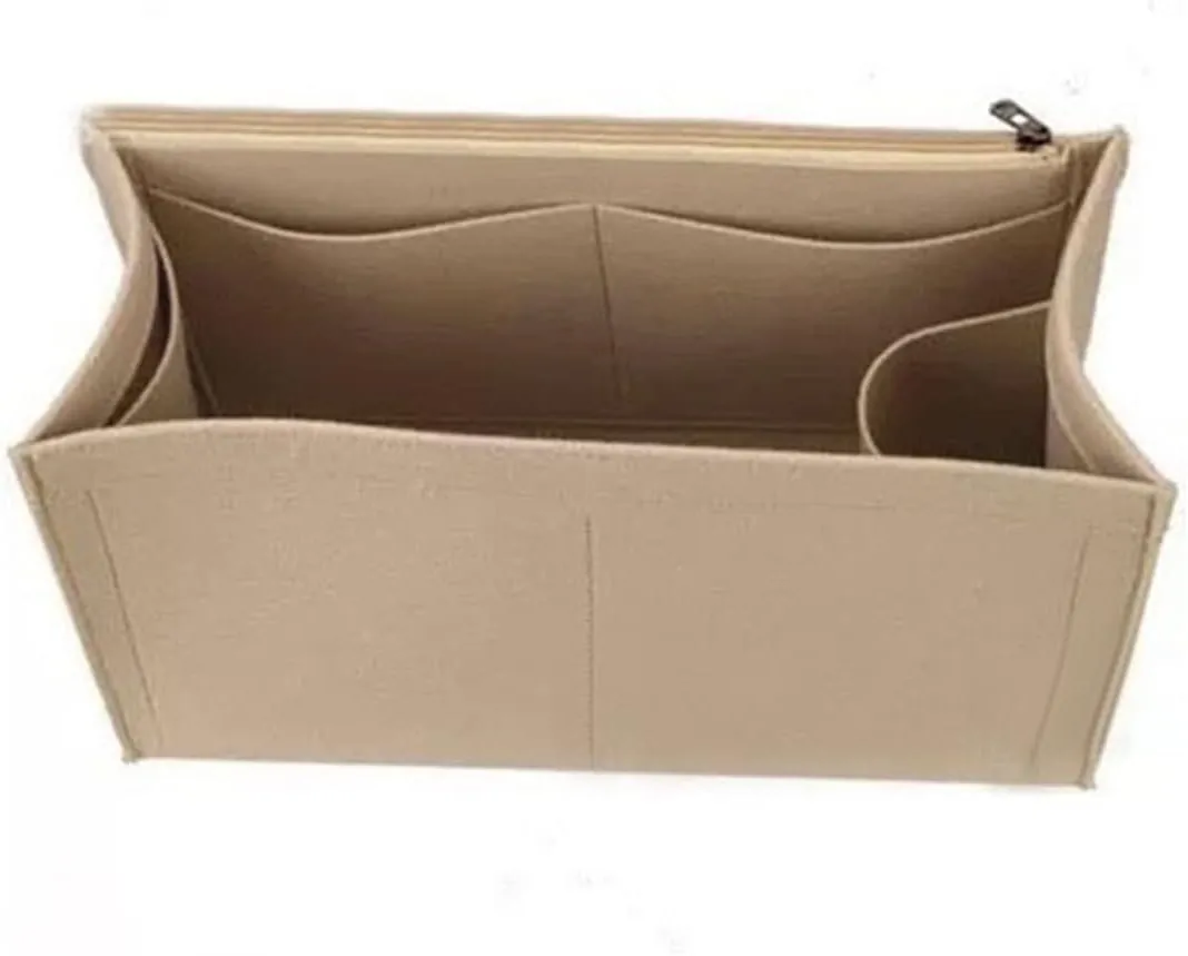 Lckaey Purse Insert For ONTHEGO PM MM GM Wallet Tote - Felt Organizer - With Zipper Pocket 1081Khaki-L