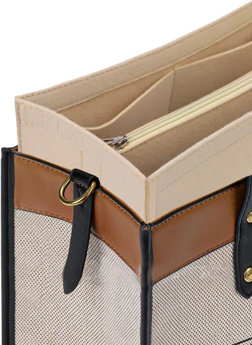Lckaey Purse Insert For ONTHEGO PM MM GM Wallet Tote - Felt Organizer - With Zipper Pocket 1081Khaki-L