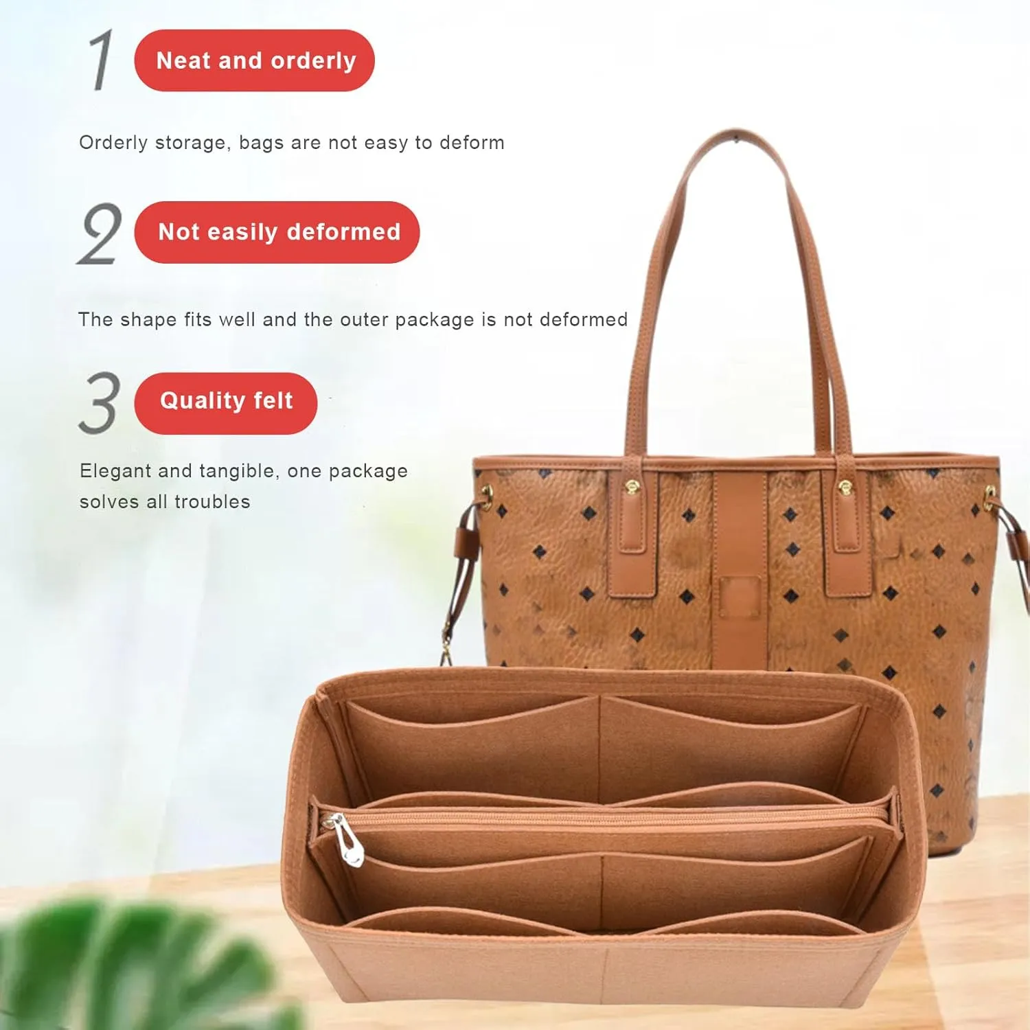 Lckaey purse insert for tote bag medium organizer tote organizer 3020Camel-L