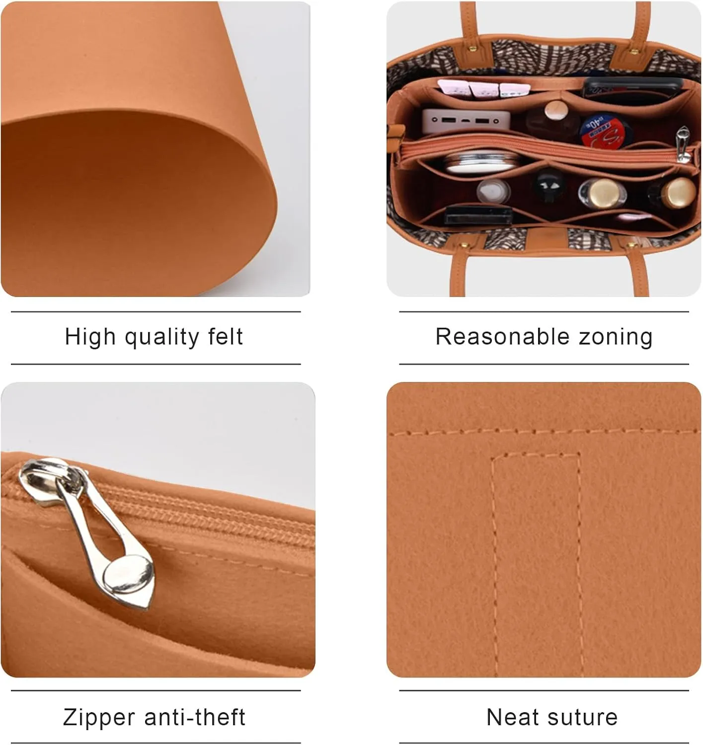 Lckaey purse insert for tote bag medium organizer tote organizer 3020Camel-L