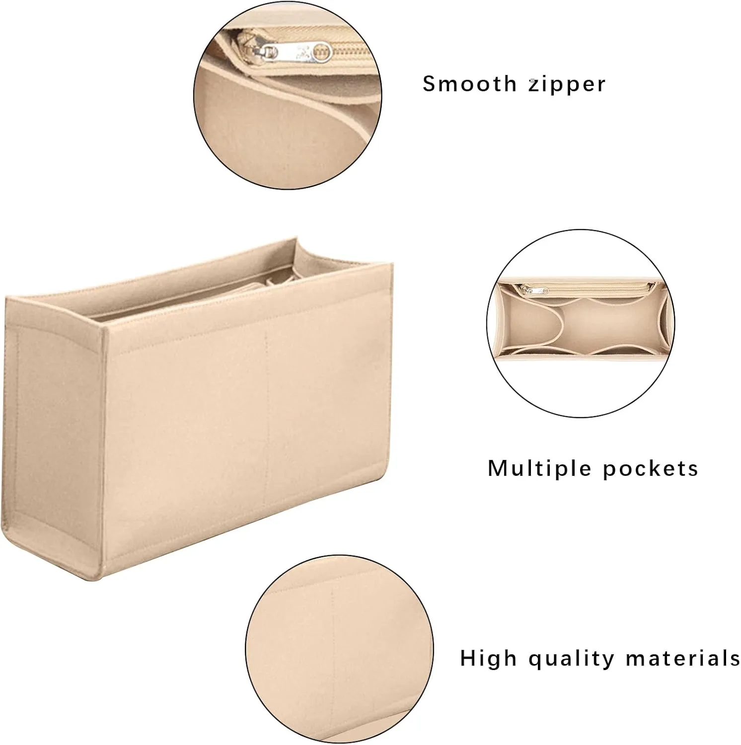 Lckaey purse insert organizer for marc jacobs small tote bag Felt insert Y065Khaki-S