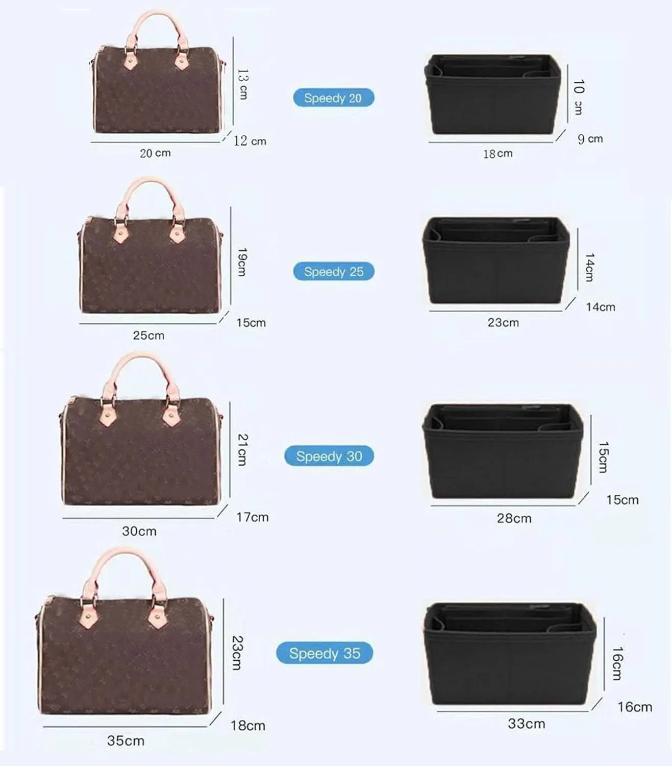Lckaey Purse Inserts for Speedy 35 Organizer Insert, for monogram bag, HandBag protective insert Tote Bag and hand bag protector, organizer insert 1083black-XL