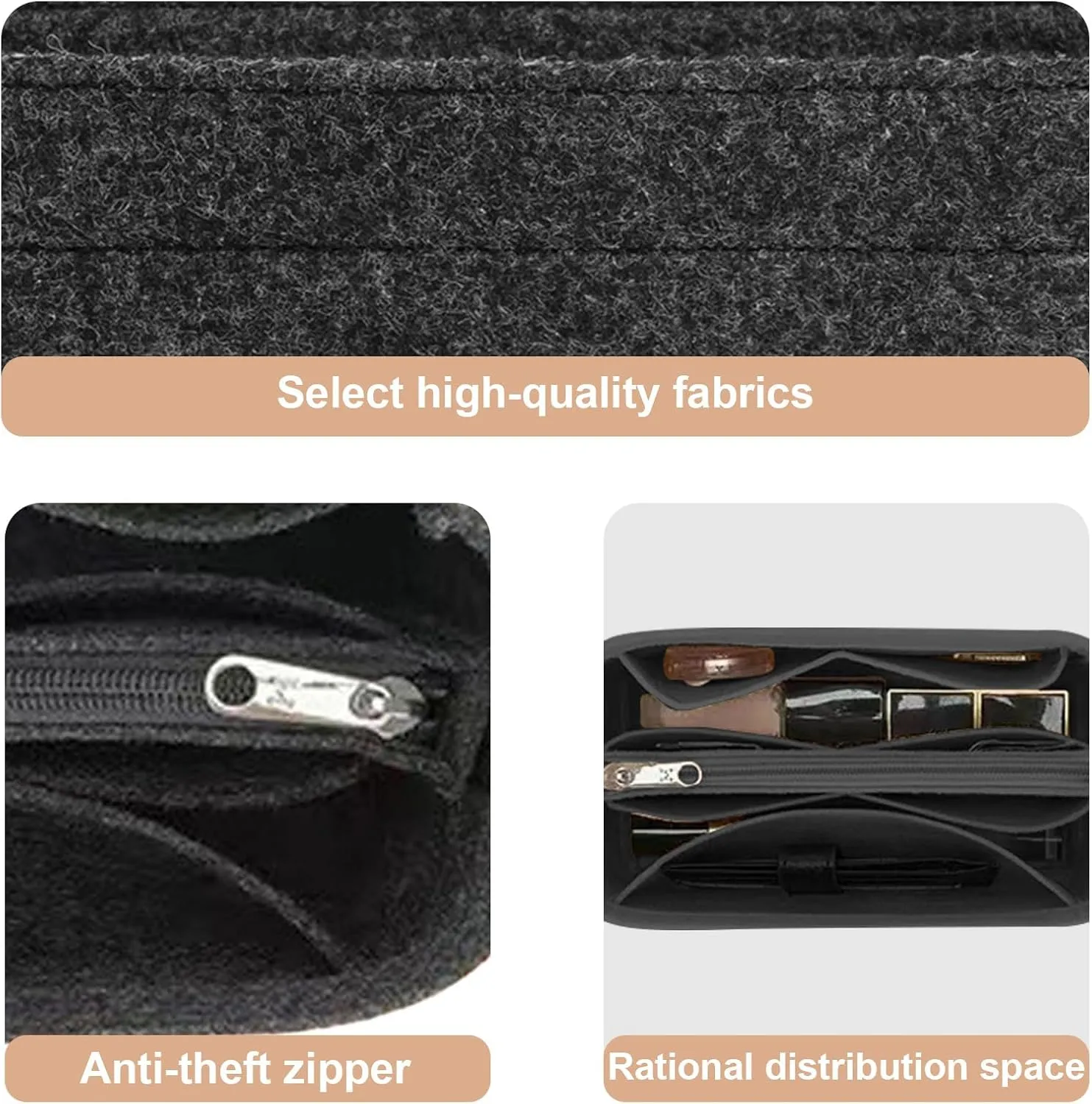 Lckaey Purse Organizer for celine nano belt bag organizer bag insert felt bag organizer 3021Black-L