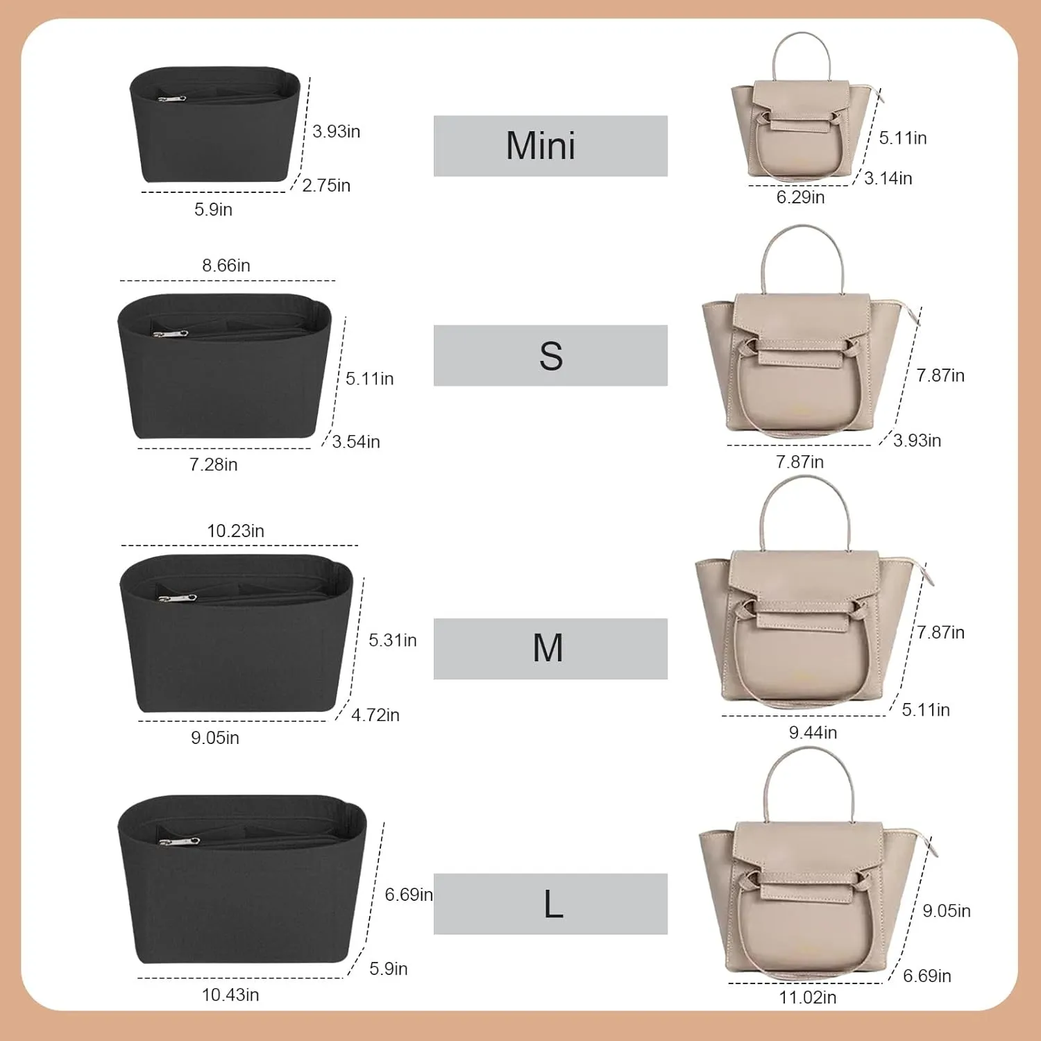 Lckaey Purse Organizer for celine nano belt bag organizer bag insert felt bag organizer 3021Black-L
