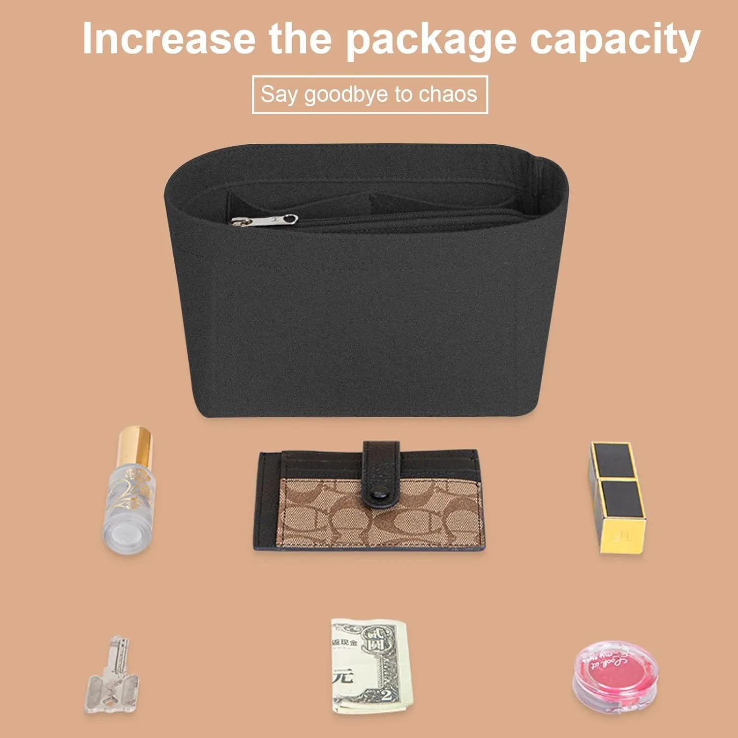 Lckaey Purse Organizer for celine nano belt bag organizer bag insert felt bag organizer 3021Black-L