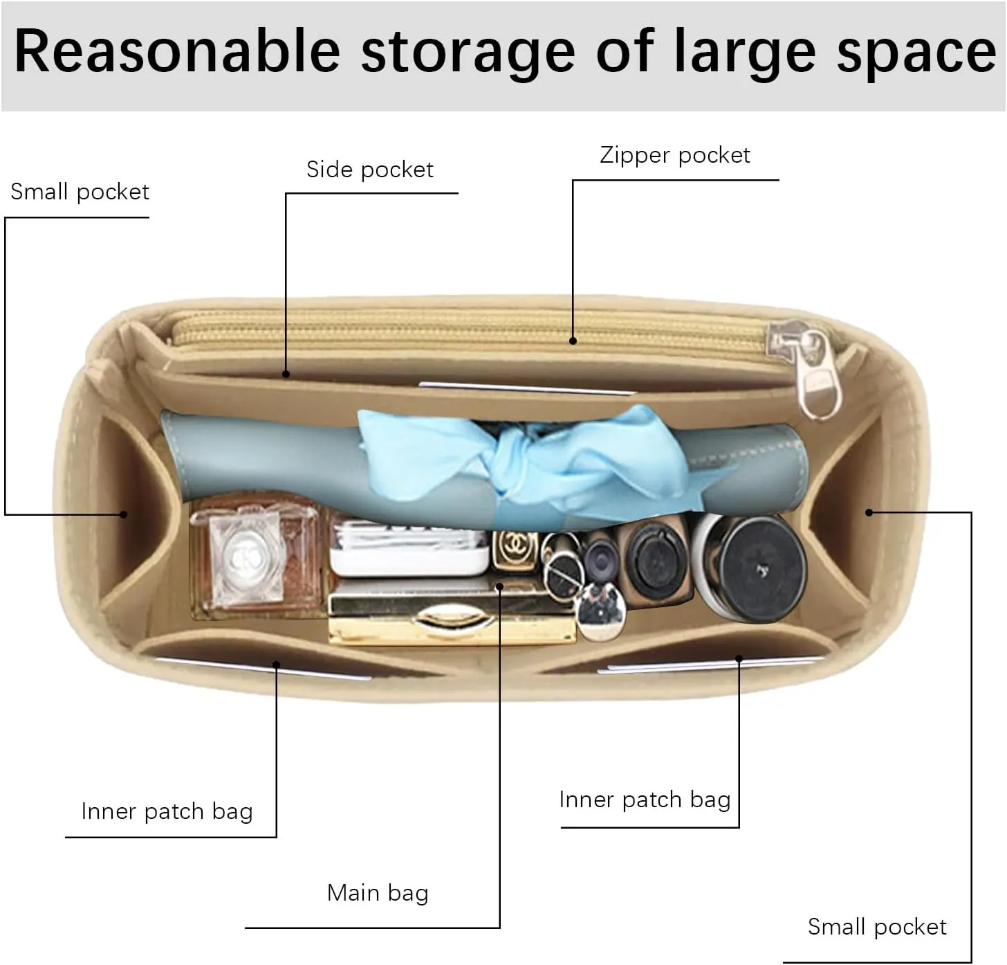 Lckaey Purse Organizer For Chanel 22 Handbag Single Shoulder Felt Organizer Insert Y081 Khaki-Mini