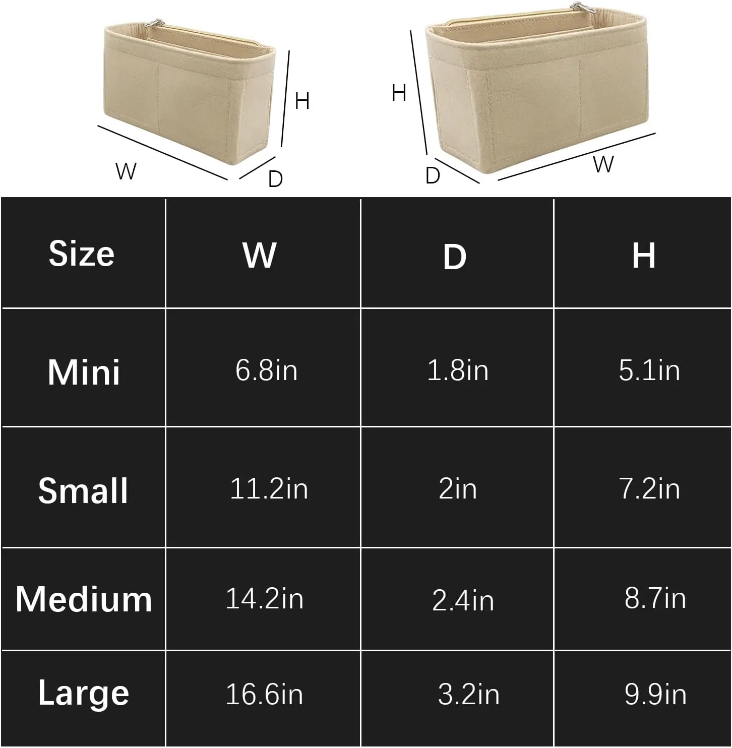 Lckaey Purse Organizer For Chanel 22 Handbag Single Shoulder Felt Organizer Insert Y081 Khaki-Mini