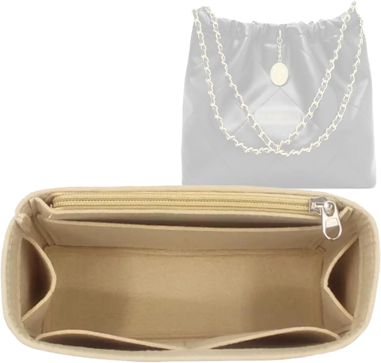 Lckaey Purse Organizer For Chanel 22 Handbag Single Shoulder Felt Organizer Insert Y081 Khaki-Mini