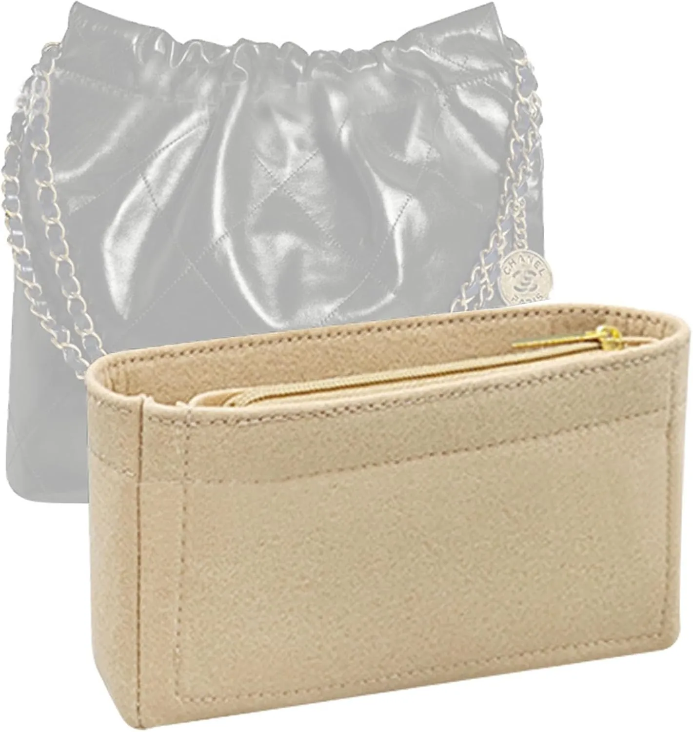 Lckaey Purse Organizer For Chanel 22 Handbag Single Shoulder Felt Organizer Insert Y081 Khaki-Mini