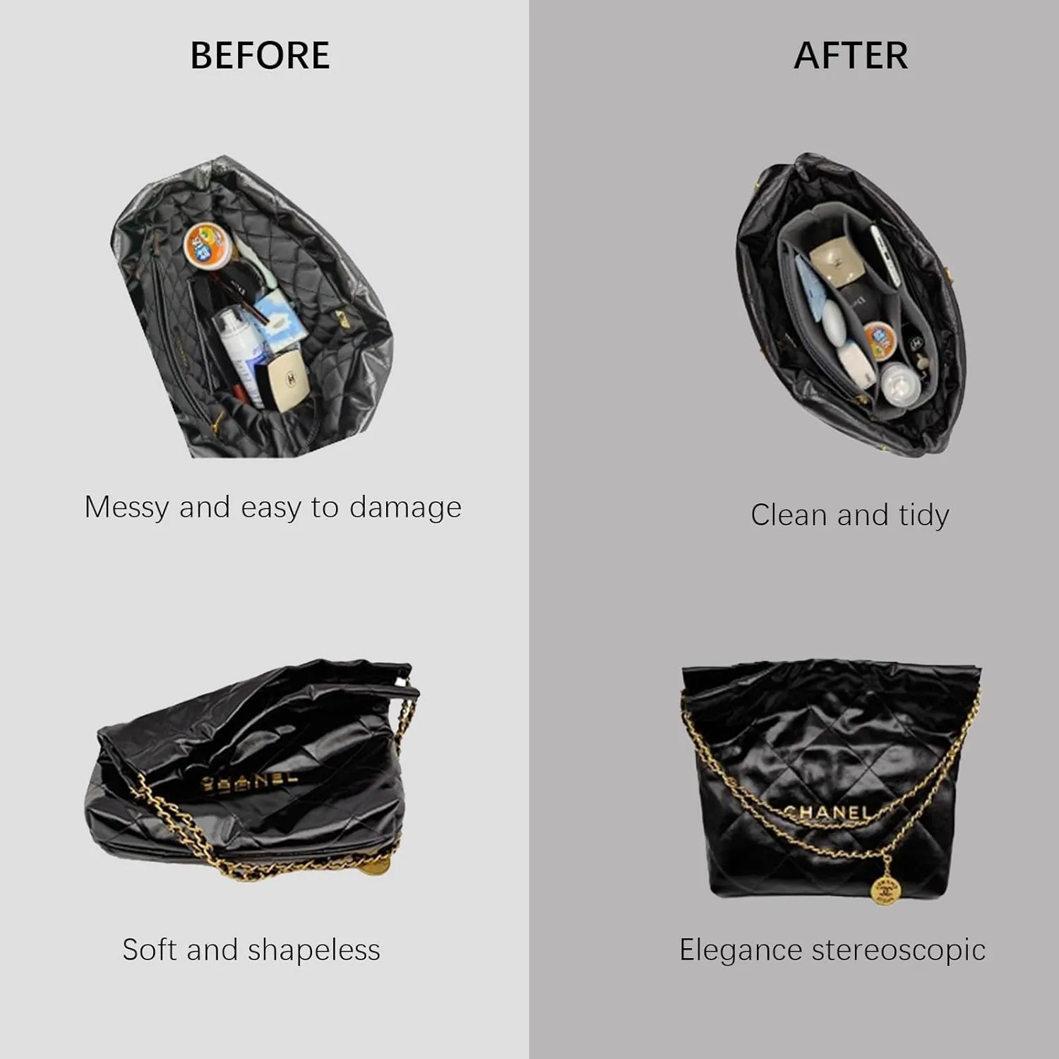 Lckaey Purse Organizer For Chanel 22 Handbag - Single Shoulder Felt Organizer Insert Y081(Black-Mini)