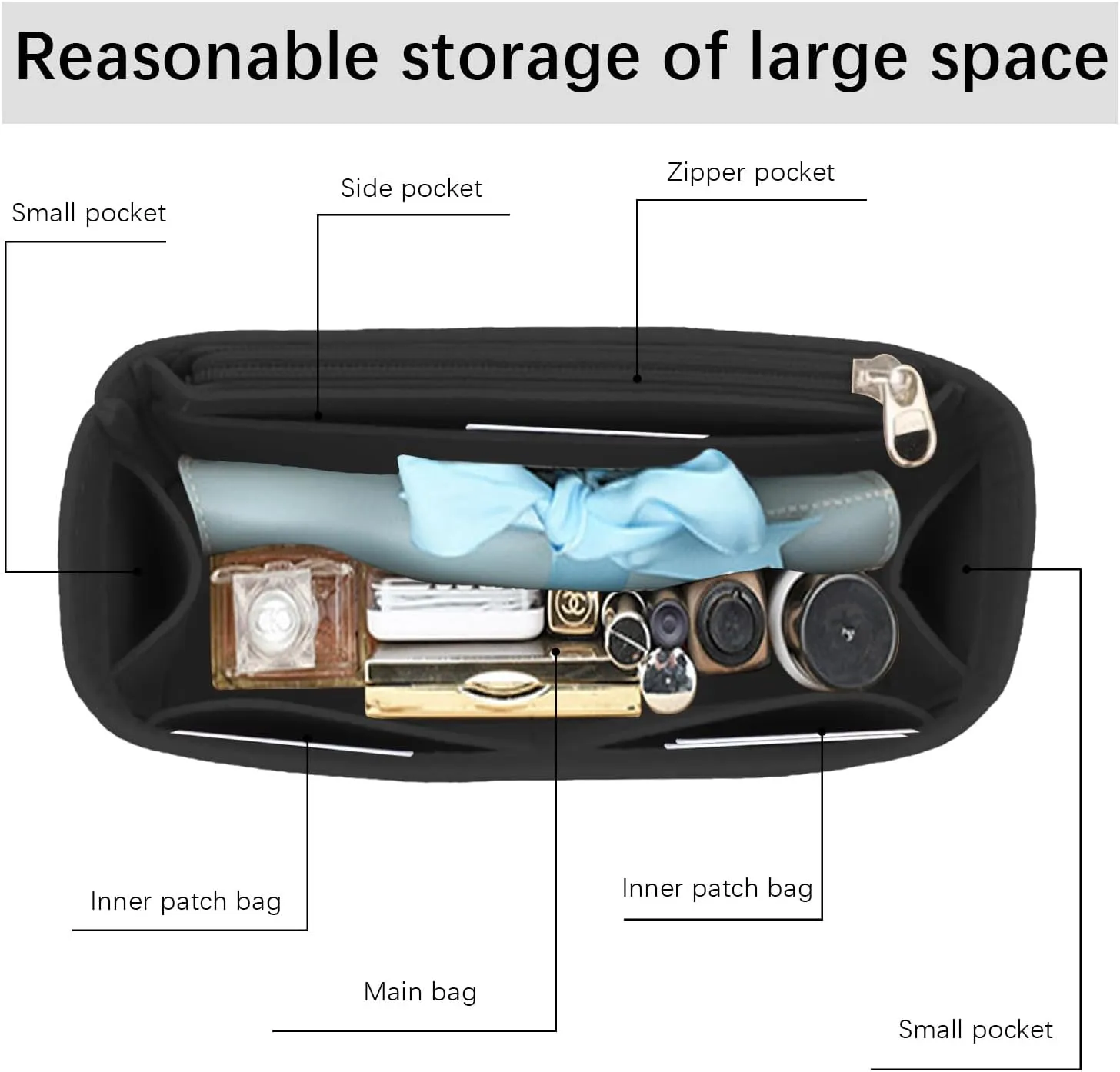 Lckaey Purse Organizer For Chanel 22 Handbag - Single Shoulder Felt Organizer Insert Y081(Black-Mini)