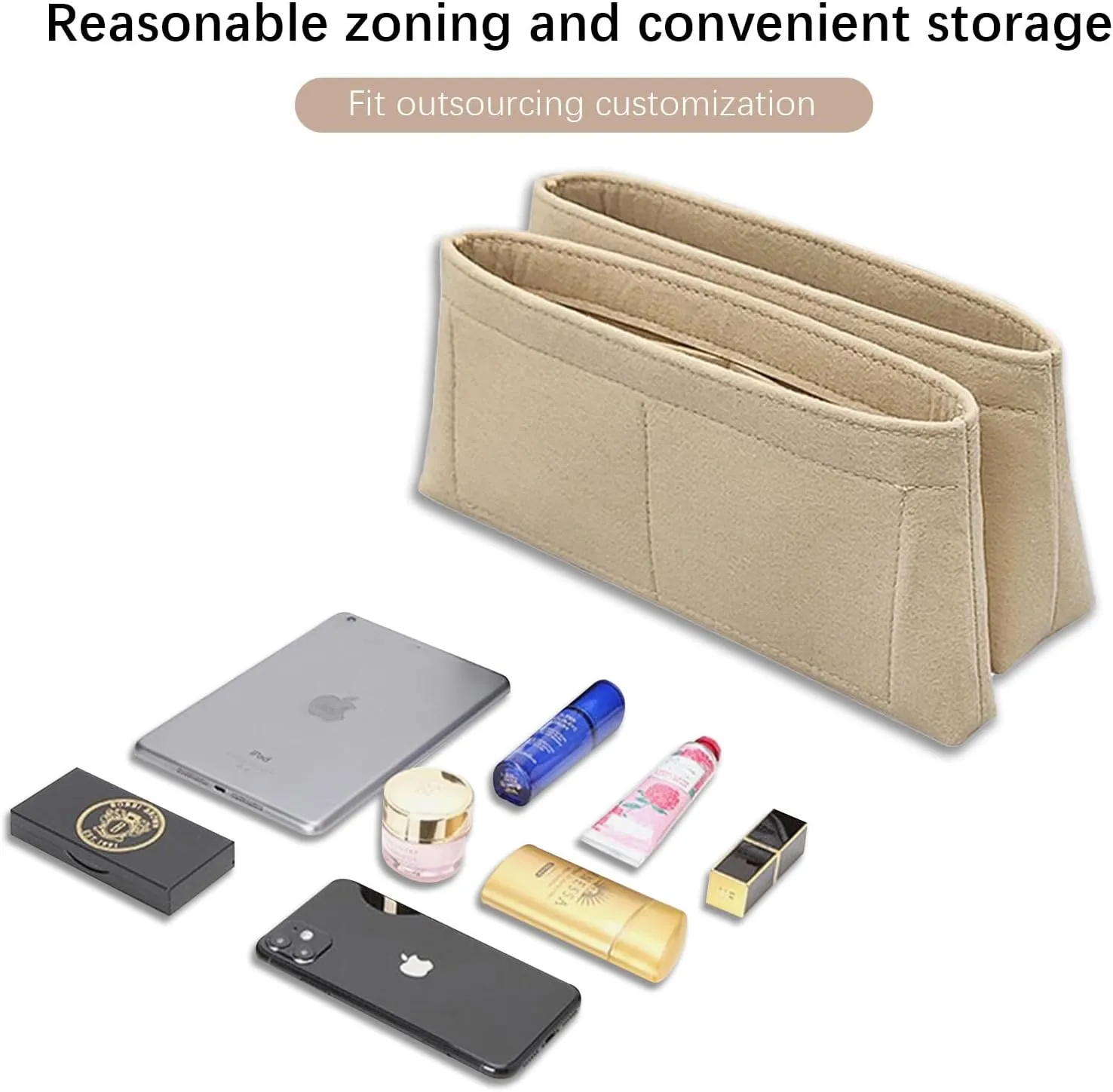 Lckaey Purse Organizer for chanel coco handle organizer medium Handbag Felt Organizer Insert Y080Khaki-M