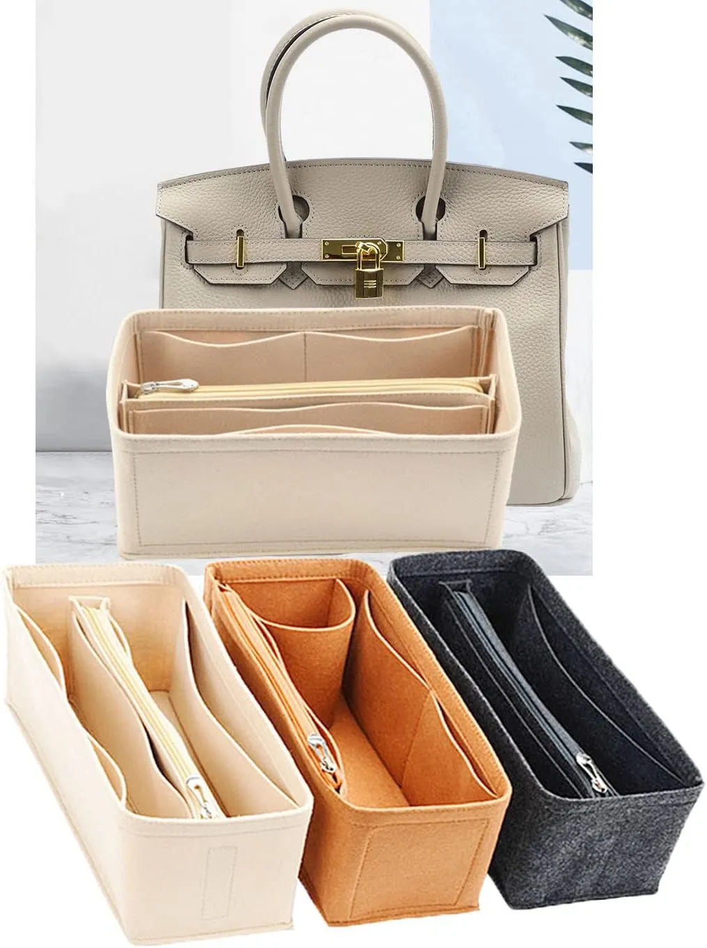 Lckaey Purse Organizer for Hermes birkin bag 25 Felt organizer insert Y013M Pull beige-S