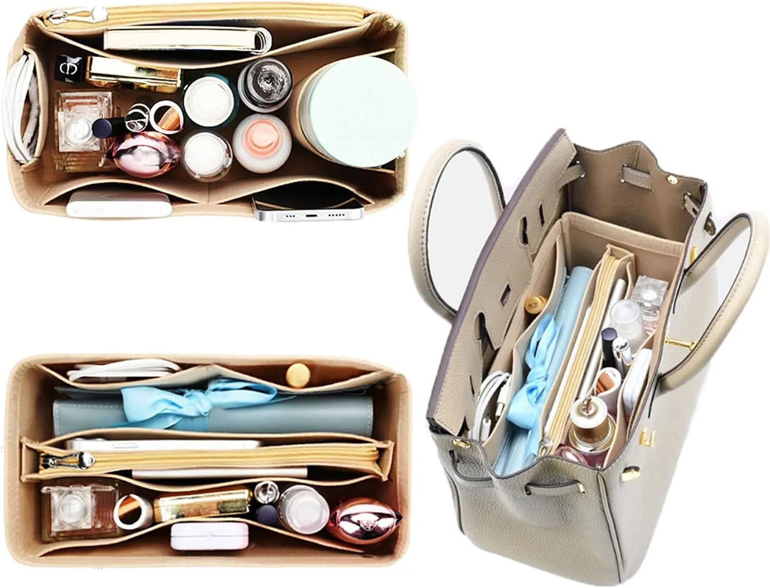 Lckaey Purse Organizer for Hermes birkin bag 25 Felt organizer insert Y013M Pull beige-S