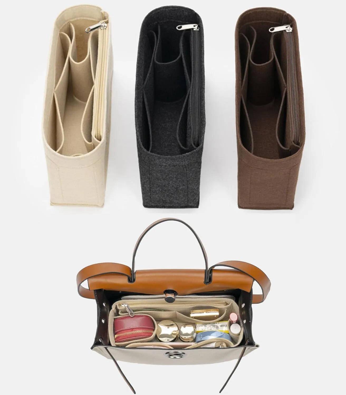 Lckaey Purse Organizer for Hermes Herbag 31 and 39, Felt Insert Bag for Women Y093Khaki-37.5