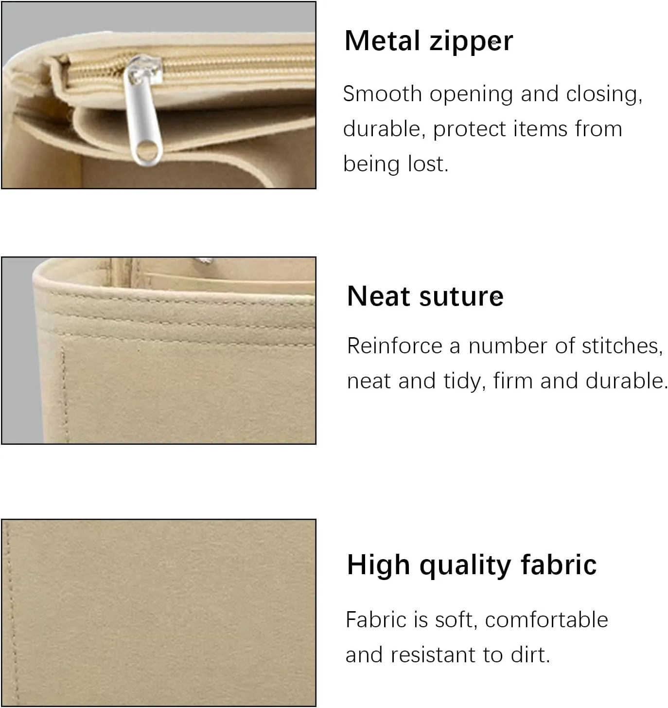 Lckaey Purse Organizer for Hermes Herbag 31 and 39, Felt Insert Bag for Women Y093Khaki-37.5