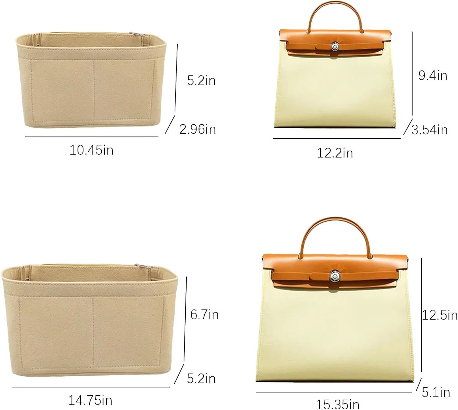 Lckaey Purse Organizer for Hermes Herbag 31 and 39, Felt Insert Bag for Women Y093Khaki-37.5