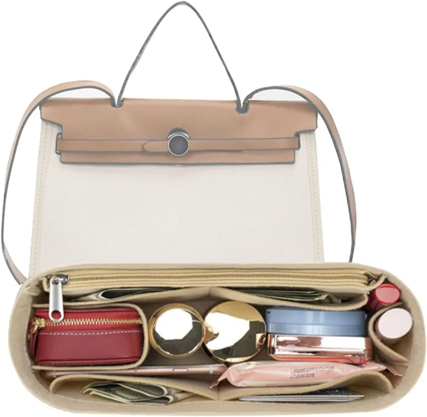 Lckaey Purse Organizer for Hermes Herbag 31 and 39, Felt Insert Bag for Women Y093Khaki-37.5