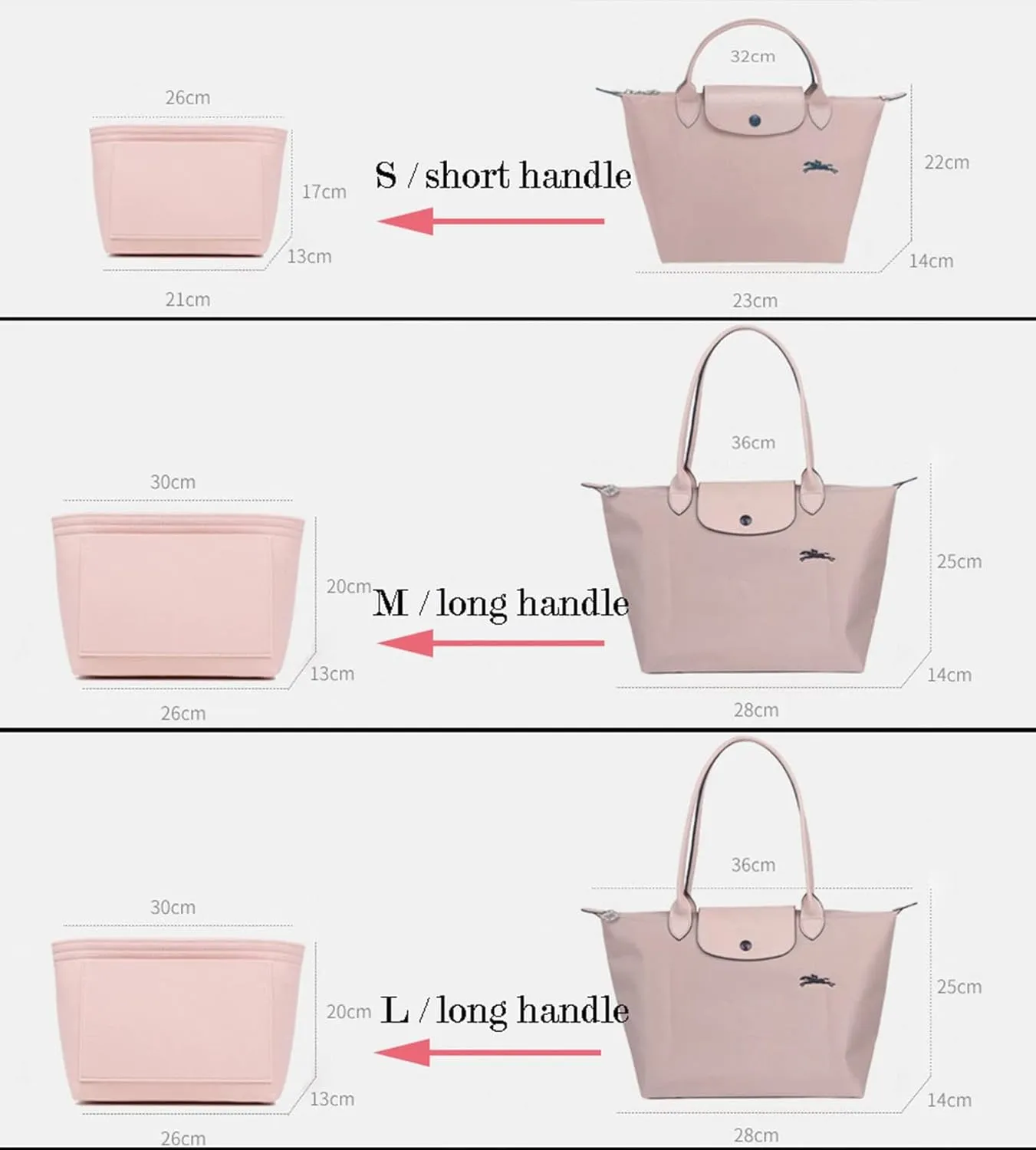 Lckaey Purse Organizer for purse organizer insert for le pliage Y012-pink-M