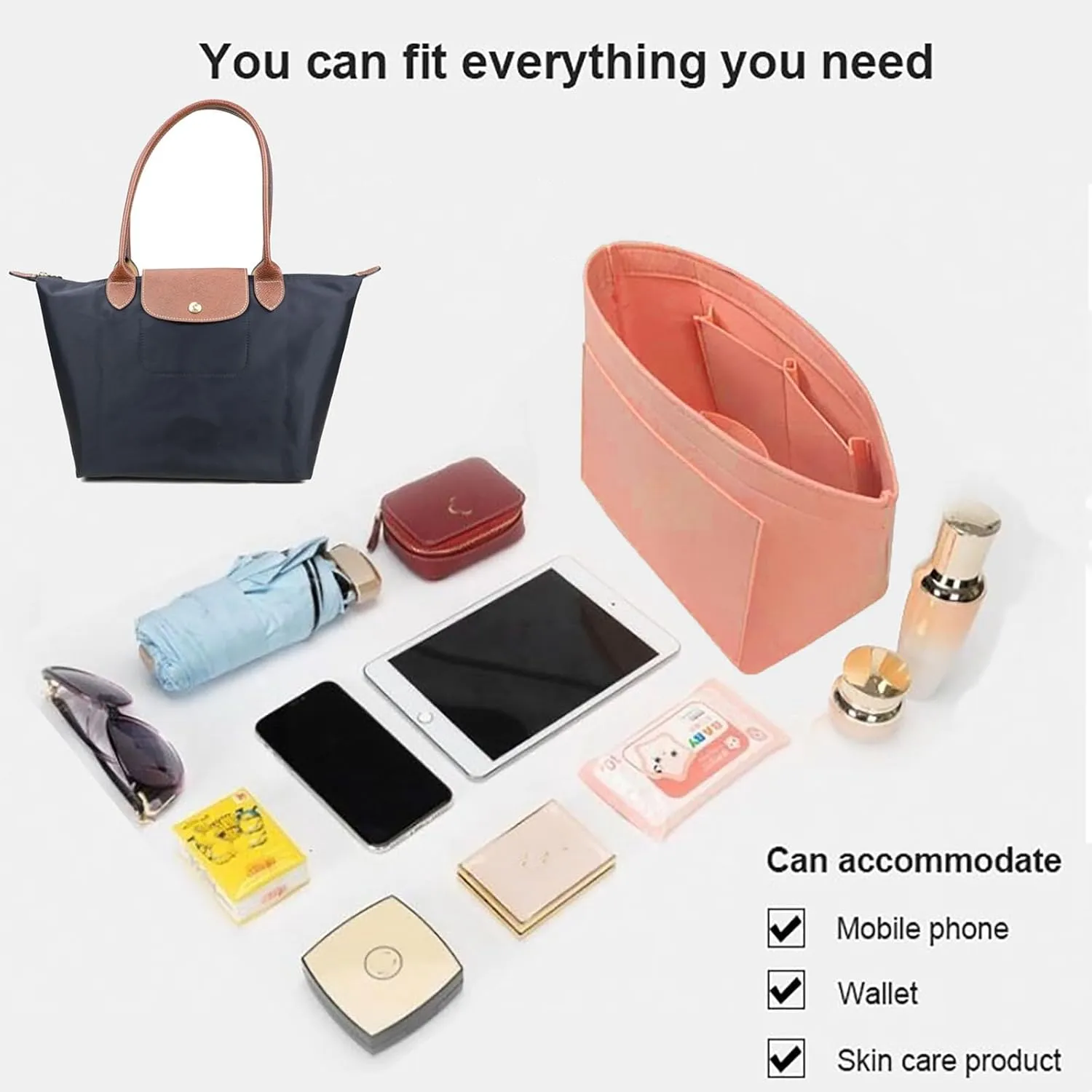 Lckaey Purse Organizer Insert for bags for women(Large) Handbags Organizer1012pink-L