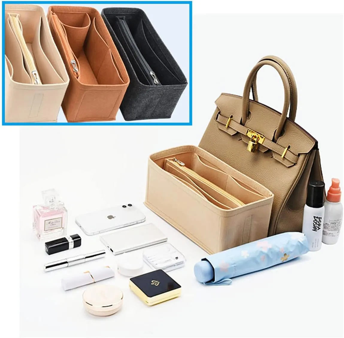 Lckaey Purse Organizer insert for birkin 30 bag organizer Premium Felt bag1099camel-M