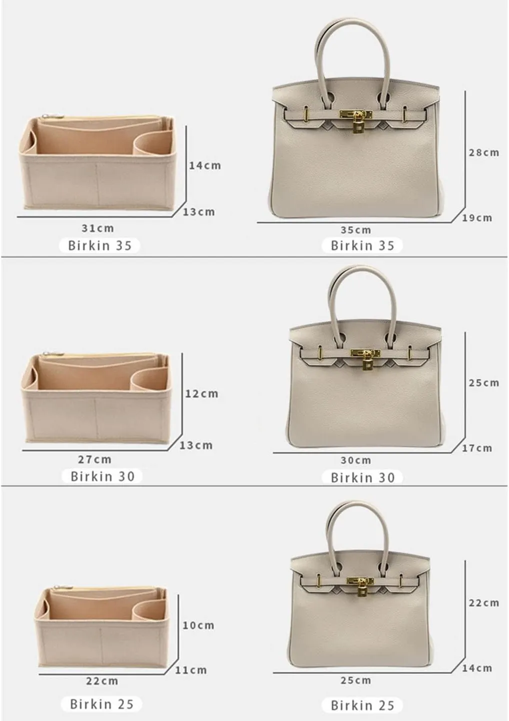 Lckaey Purse Organizer insert for birkin 35 bag organizer Tote Bag insert1099camel-L