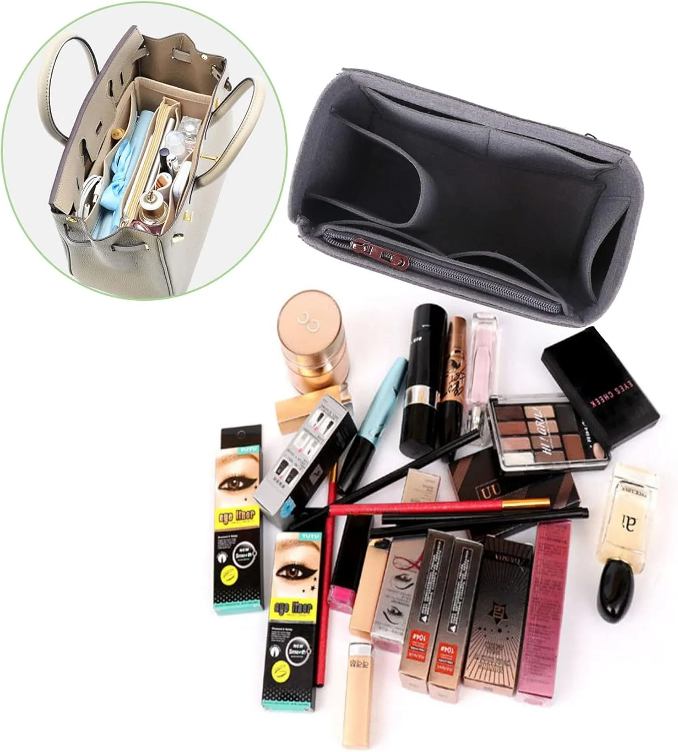 Lckaey Purse Organizer insert for birkin 35 bag organizer Tote Bag insert1099camel-L