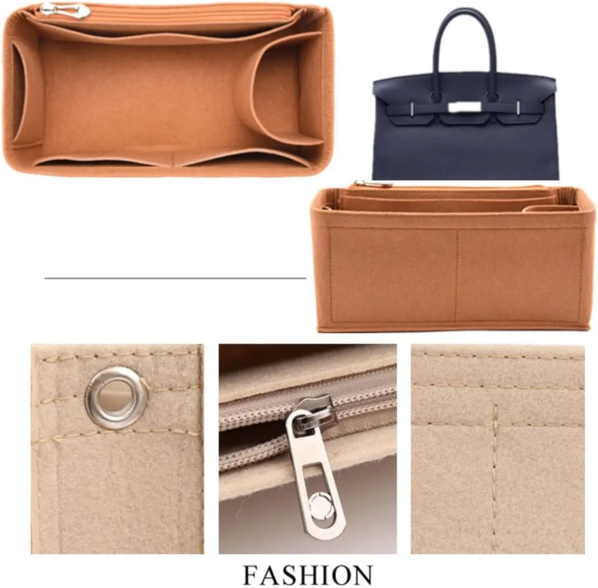 Lckaey Purse Organizer insert for birkin 35 bag organizer Tote Bag insert1099camel-L