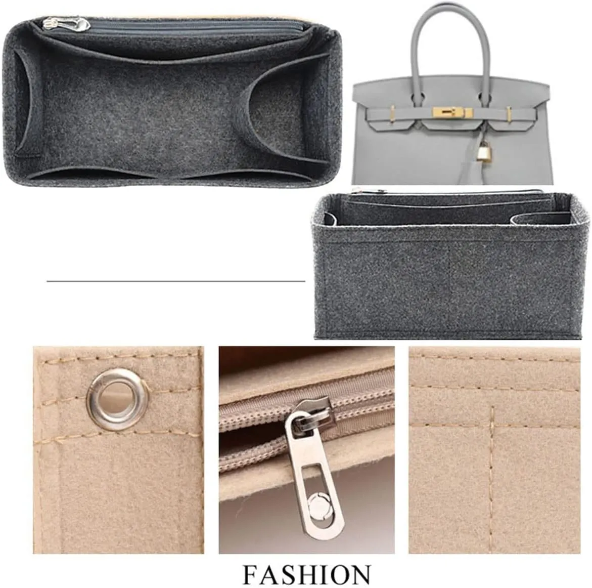 Lckaey Purse Organizer insert for birkin insert 35 bag organizer1099grey-L
