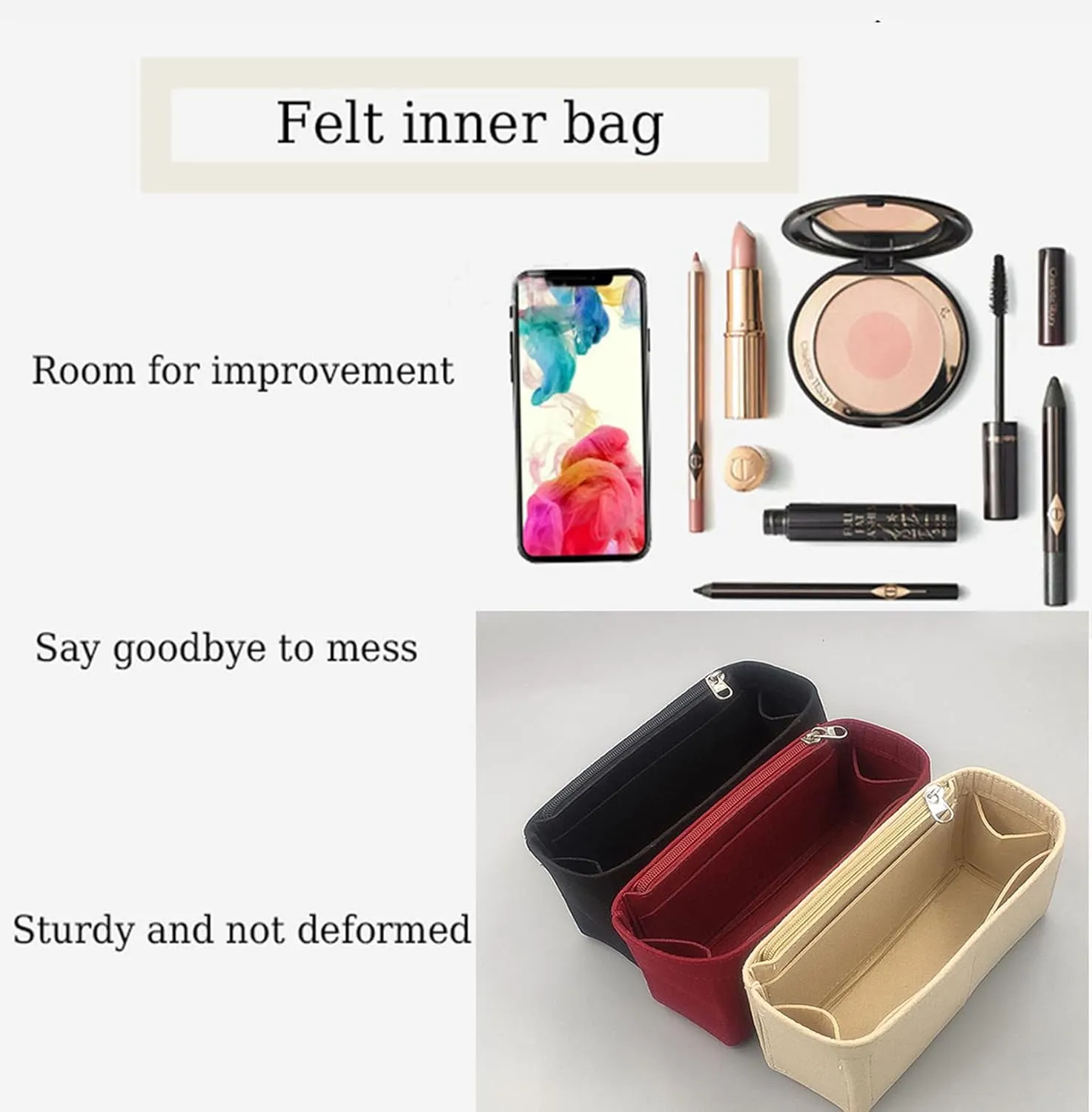 Lckaey Purse Organizer Insert for Chanel 19 Small bag with Side Zipper Pocket Handbag Chanel Maxi Flip bag Organizer Y002beige-L