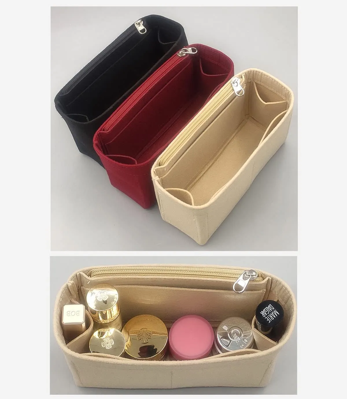 Lckaey Purse Organizer Insert for Chanel 19 Small bag with Side Zipper Pocket Handbag Chanel Maxi Flip bag Organizer Y002beige-L